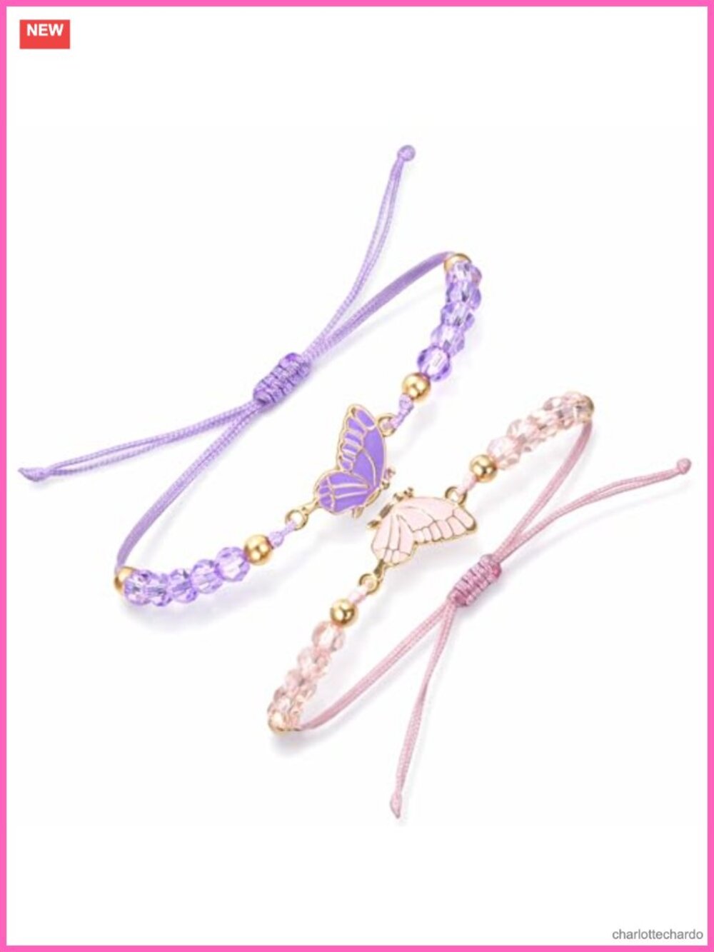 Butterfly Charm Friendship Bracelets Adjustable Matching Set